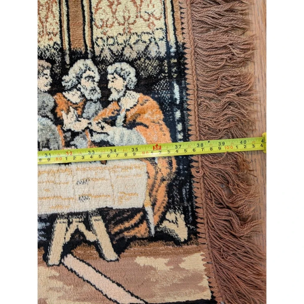 Vintage Last Supper Woven Tapestry Wall Hanging Fringe Religious‎ Decor Brown